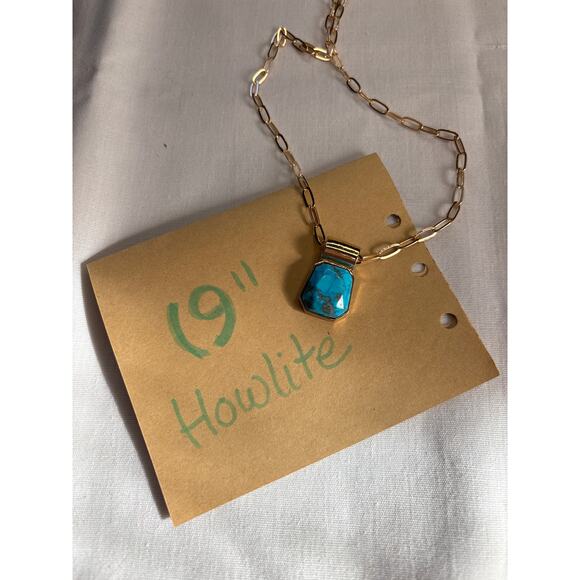 Turquoise Howlite Pendant Necklace Gold Open Chain Southwest Boho Aesthetic NEW - Picture 7 of 7